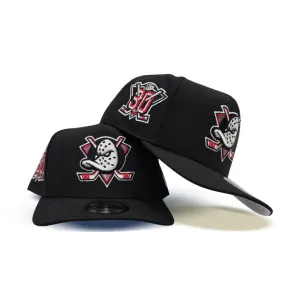 Black Anaheim Mighty Ducks Silver Bottom 30th Anniversary Side Patch New Era Curved Brim A-Frame 9Fifty A-Frame Snapback
