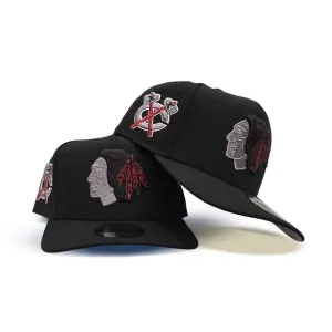 Black Chicago Blackhawks Curved Brim Gray Bottom Chicago Team Logo Side Patch New Era 9Fifty A-Frame Snapback