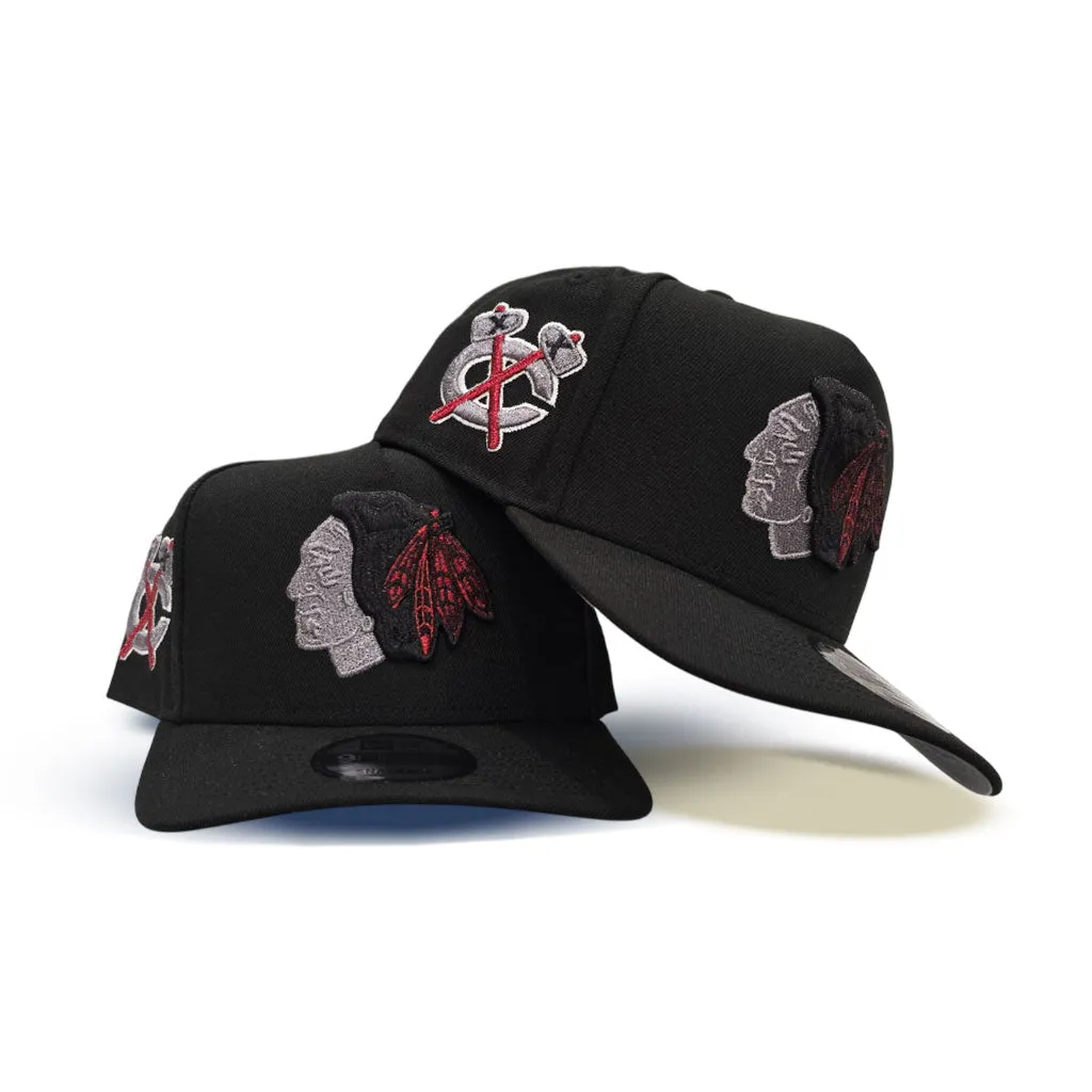 Black Chicago Blackhawks Curved Brim Gray Bottom Chicago Team Logo Side Patch New Era 9Fifty A-Frame Snapback