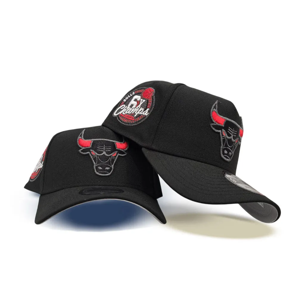 Black Chicago Bulls Curved Brim Gray Bottom 6x Champs Side Patch New Era A-Frame 9Forty Snapback