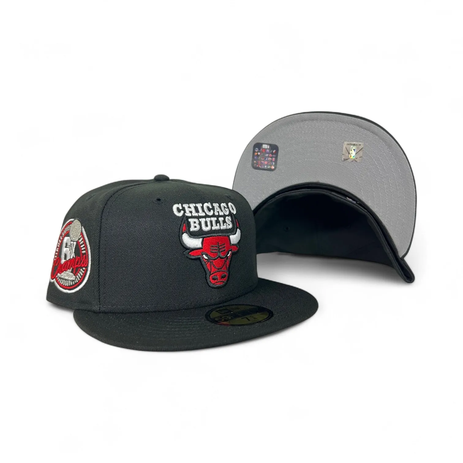 Black Chicago Bulls Gray Bottom 6X Champions Side Patch New Era 59Fifty Fitted