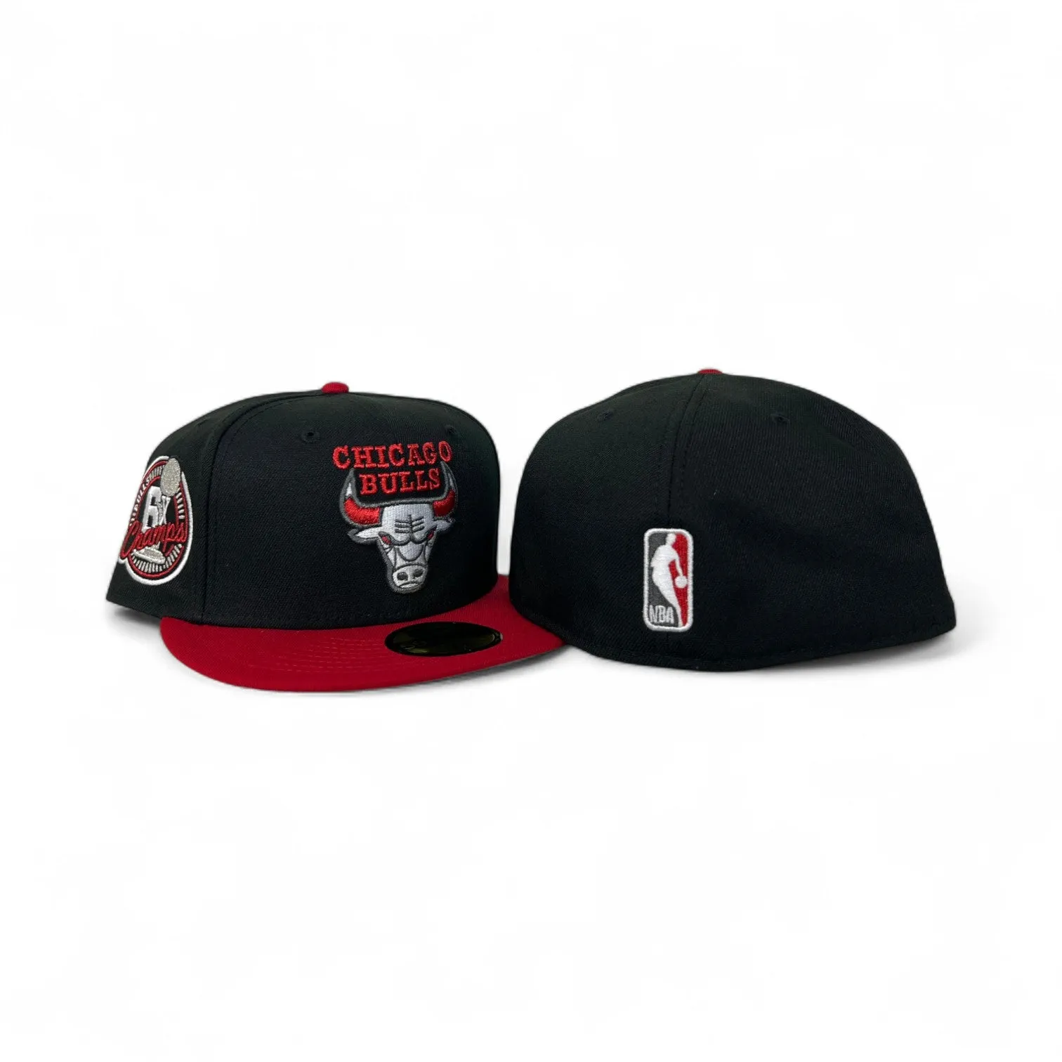 Black Chicago Bulls Red Visor Gray Bottom 6X Champions Side Patch New Era 59Fifty Fitted