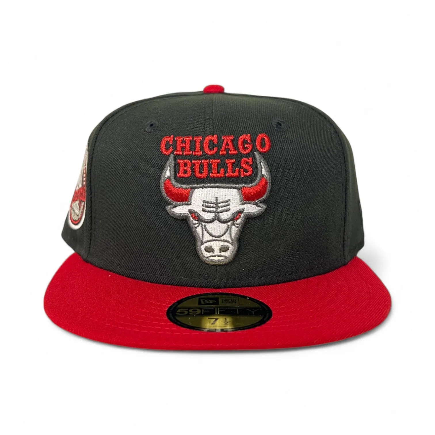 Black Chicago Bulls Red Visor Gray Bottom 6X Champions Side Patch New Era 59Fifty Fitted