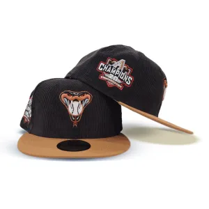 Black Corduroy Arizona Diamondbacks Bronze Visor Gray Bottom 20th Anniversary Side Patch New Era 59Fifty Fitted