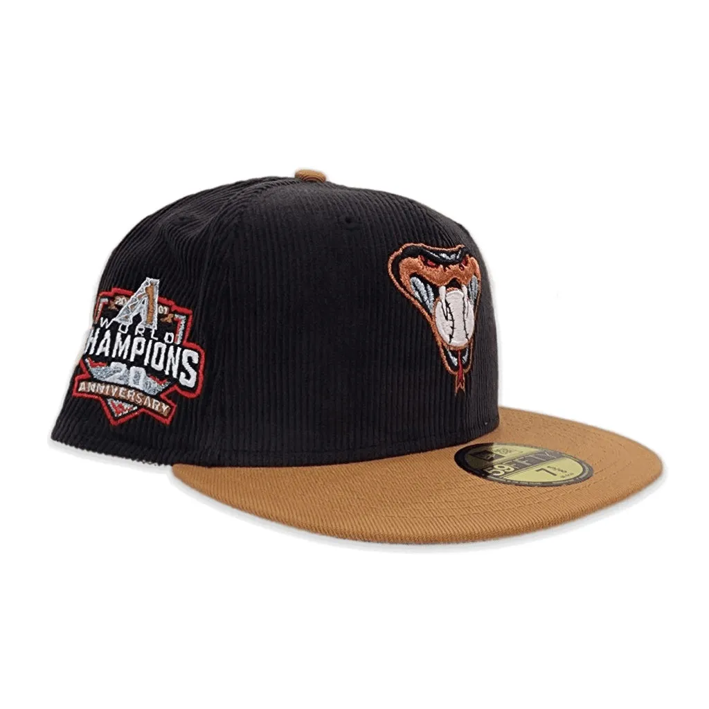 Black Corduroy Arizona Diamondbacks Bronze Visor Gray Bottom 20th Anniversary Side Patch New Era 59Fifty Fitted