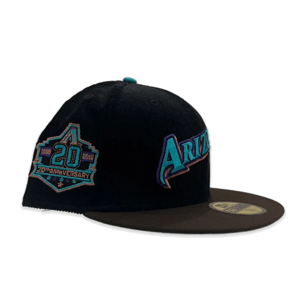 Black Corduroy Arizona Diamondbacks Brown Visor Teal Bottom 20th Anniversary Side Patch New Era 59Fifty Fitted