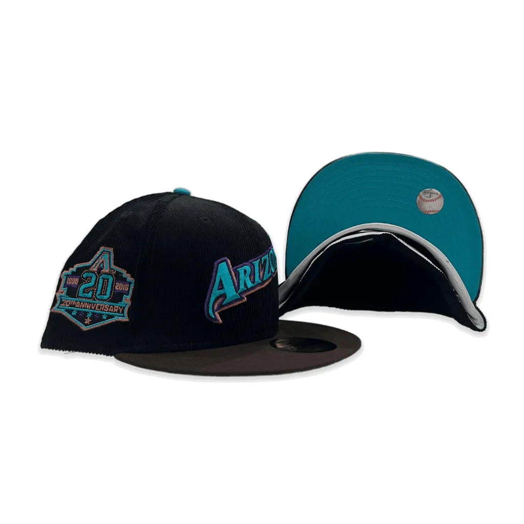 Black Corduroy Arizona Diamondbacks Brown Visor Teal Bottom 20th Anniversary Side Patch New Era 59Fifty Fitted