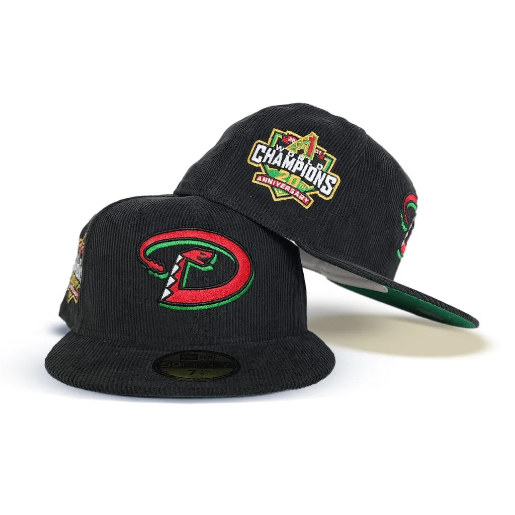 Black Corduroy Arizona Diamondbacks Kelly Green Bottom 20th Anniversary Side Patch New Era 59Fifty Fitted