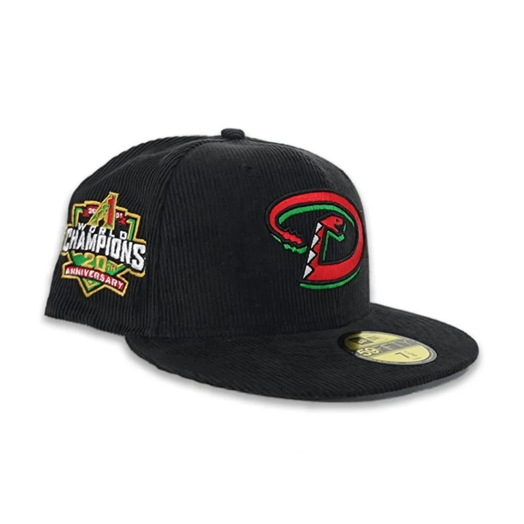 Black Corduroy Arizona Diamondbacks Kelly Green Bottom 20th Anniversary Side Patch New Era 59Fifty Fitted
