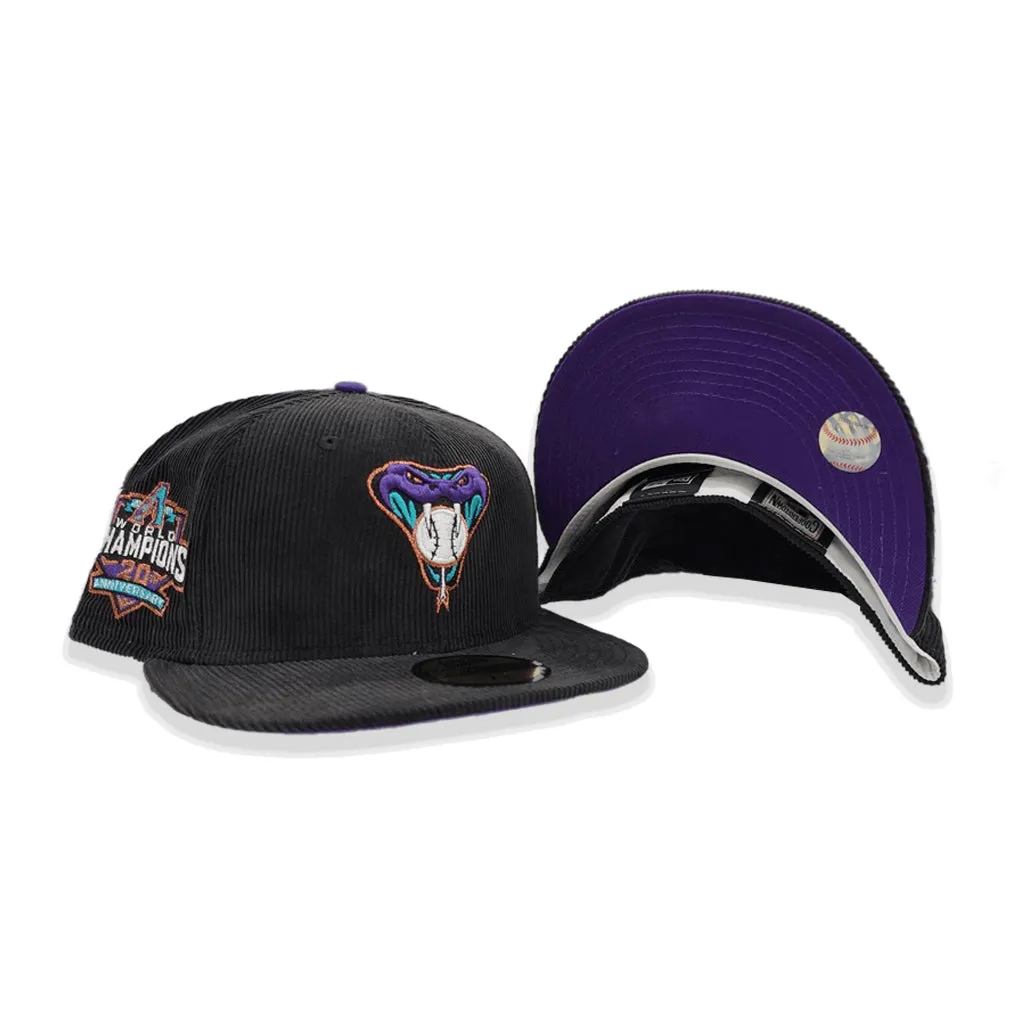 Black Corduroy Arizona Diamondbacks Purple Bottom 20th Anniversary Side Patch New Era 59Fifty Fitted