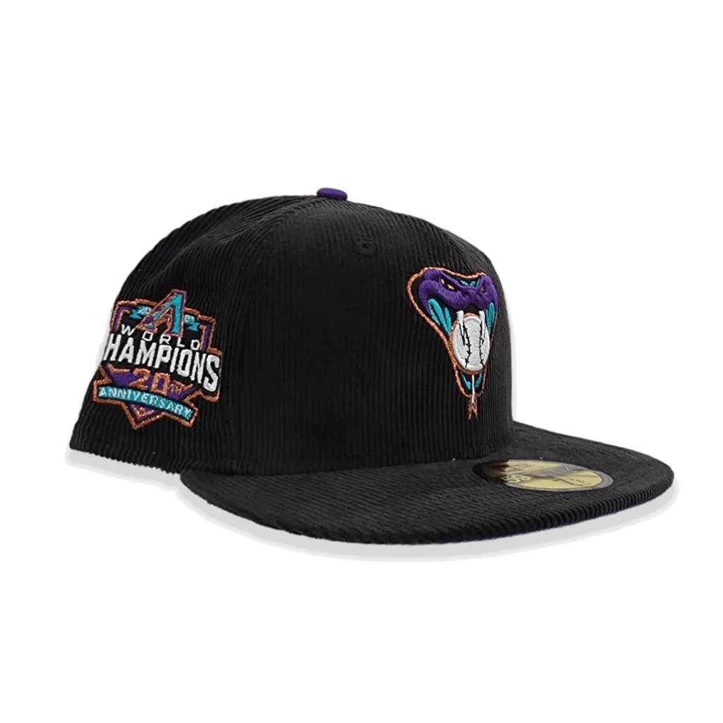 Black Corduroy Arizona Diamondbacks Purple Bottom 20th Anniversary Side Patch New Era 59Fifty Fitted