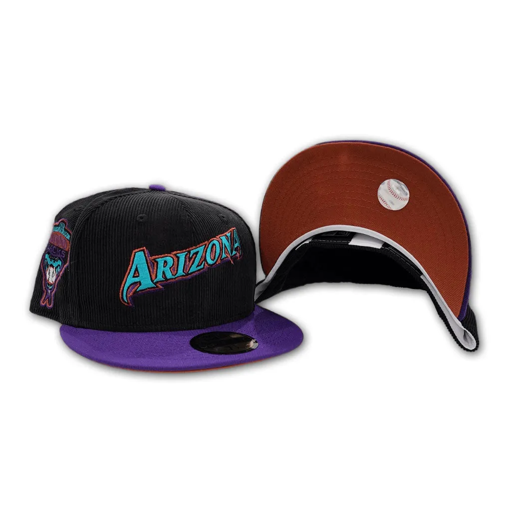Black Corduroy Arizona Diamondbacks Purple Visor Rust Bottom 1998 Inaugural Season Side Patch New Era 59Fifty Fitted