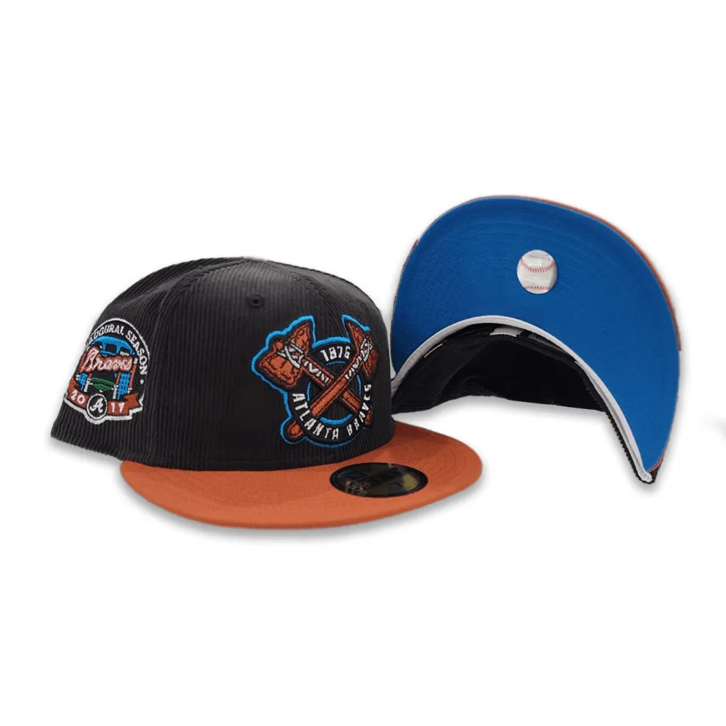 Black Corduroy Atlanta Braves Rust Visor Cardinal Blue Bottom 2017 Inaugural Season Side Patch New Era 59Fifty Fitted
