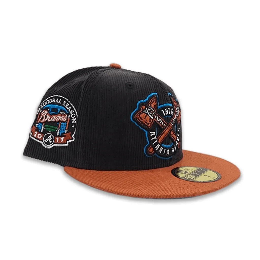 Black Corduroy Atlanta Braves Rust Visor Cardinal Blue Bottom 2017 Inaugural Season Side Patch New Era 59Fifty Fitted