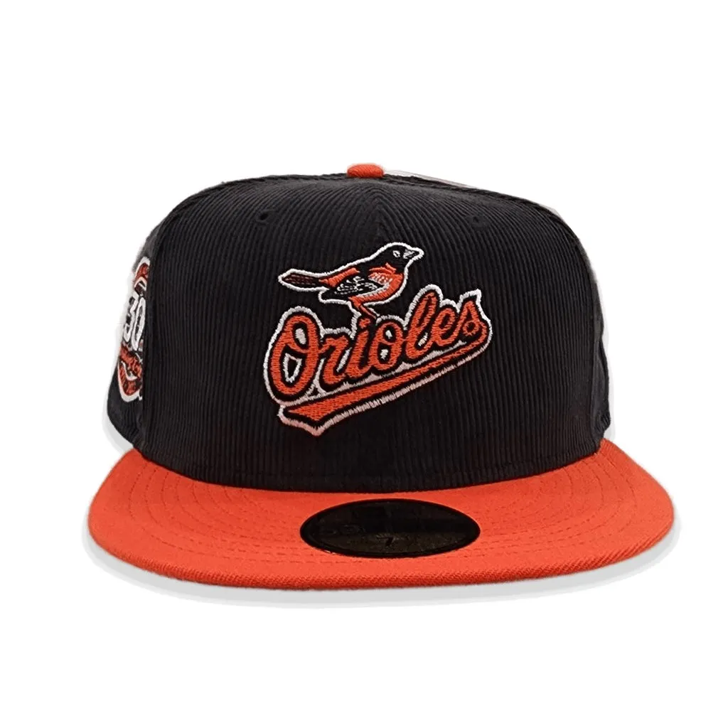 Black Corduroy Baltimore Orioles Orange Visor Gray Bottom 30th Anniversary Side Patch New Era 59Fifty Fitted