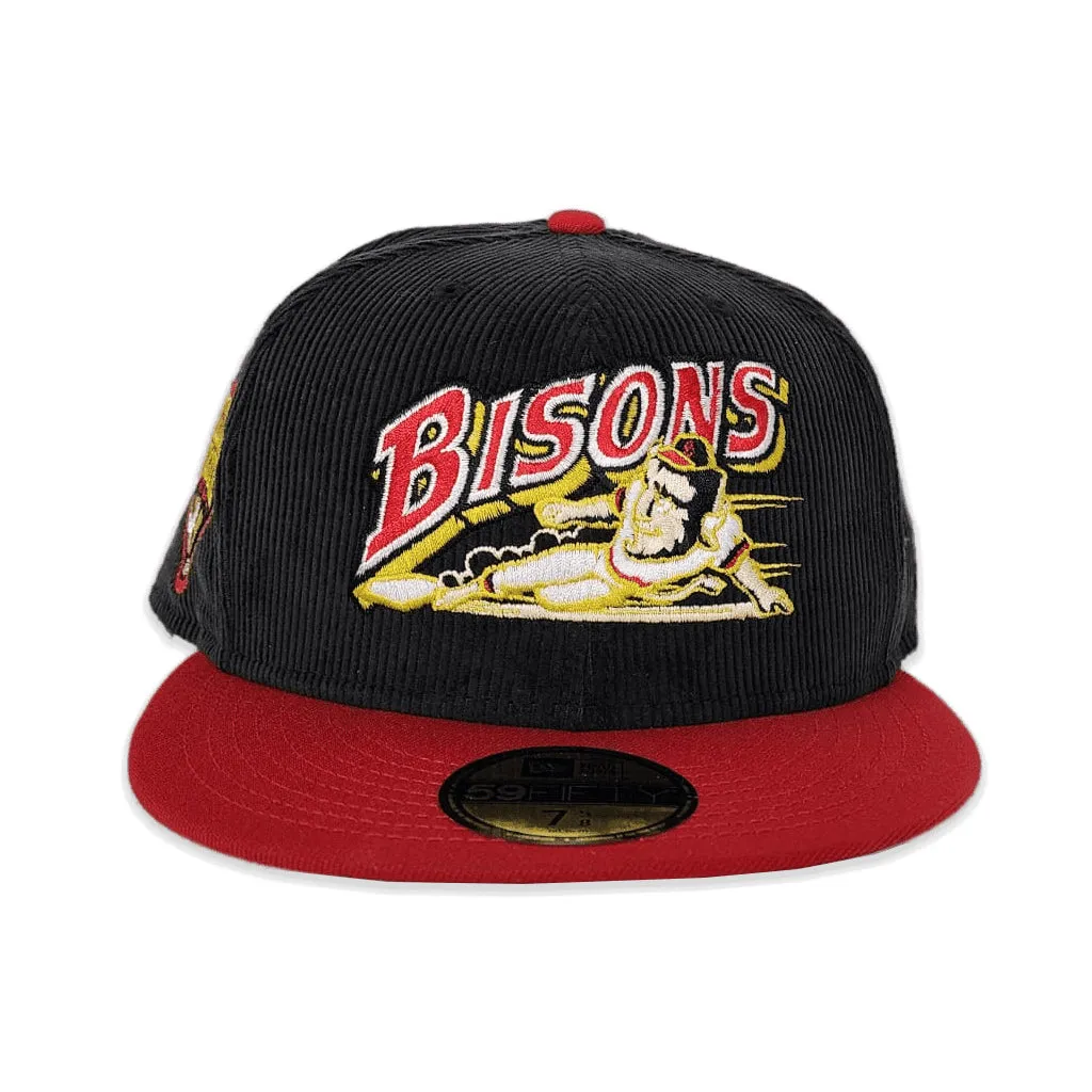 Black Corduroy Buffalo Bison Red Visor Gray Bottom International League Side Patch New Era 59Fifty Fitted