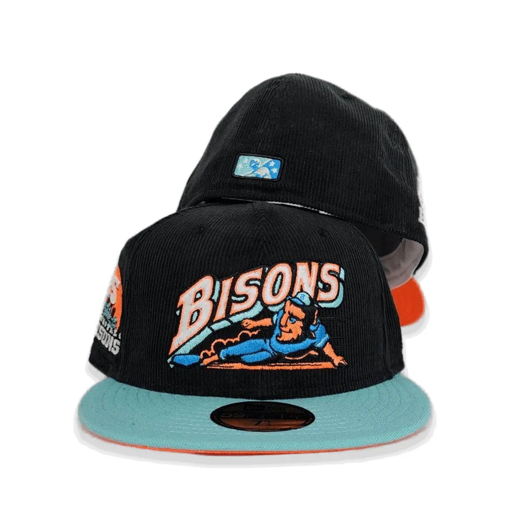 Black Corduroy Buffalo Bisons Blue Tint Visor Orange Bottom 25th Years Side Patch New Era 59Fifty Fitted