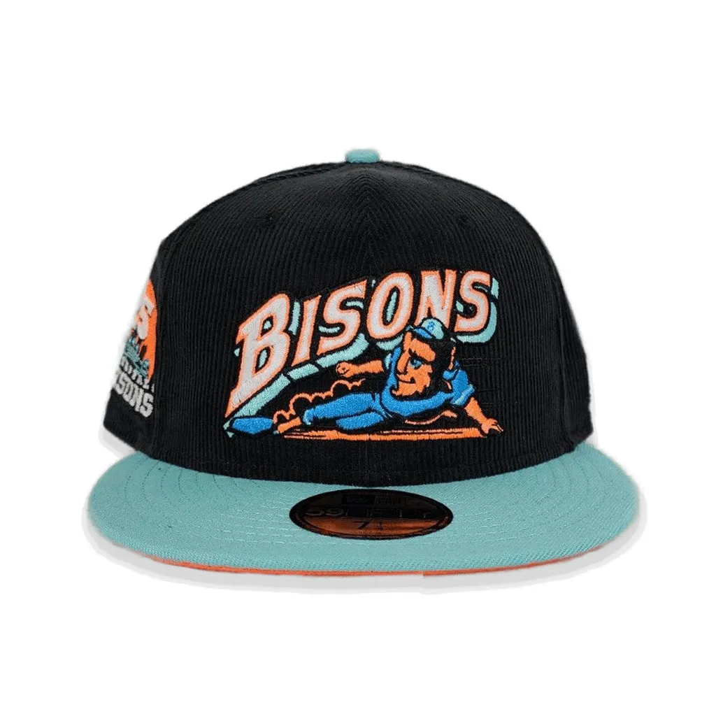 Black Corduroy Buffalo Bisons Blue Tint Visor Orange Bottom 25th Years Side Patch New Era 59Fifty Fitted