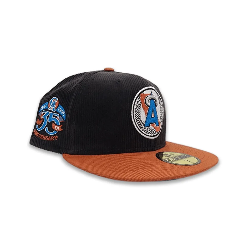 Black Corduroy Calfornia Angels Rust Visor Cardinal Blue Bottom 35th Anniversary Side Patch New Era 59Fifty Fitted