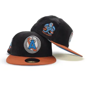 Black Corduroy Calfornia Angels Rust Visor Cardinal Blue Bottom 35th Anniversary Side Patch New Era 59Fifty Fitted