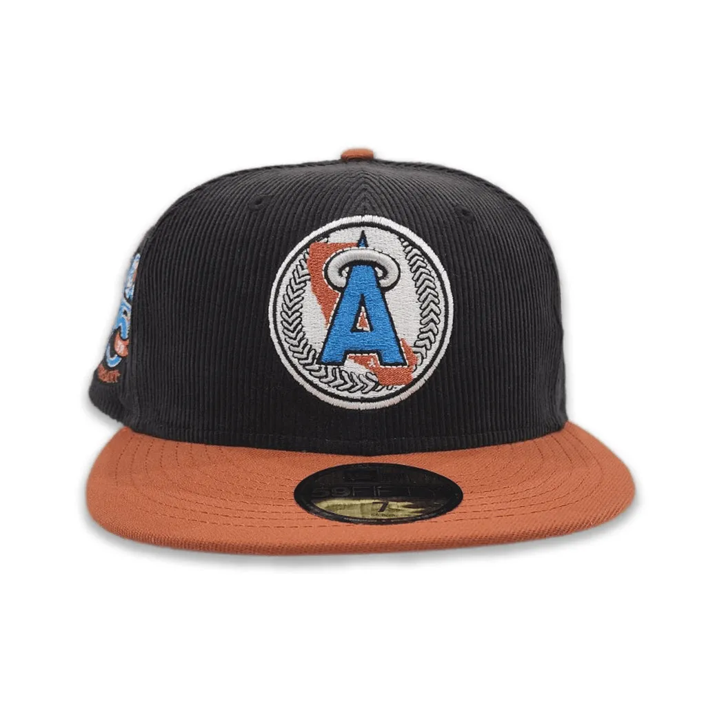 Black Corduroy Calfornia Angels Rust Visor Cardinal Blue Bottom 35th Anniversary Side Patch New Era 59Fifty Fitted