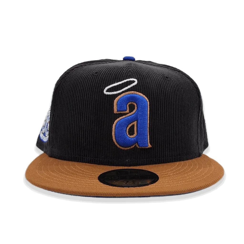 Black Corduroy Calfornia Angels Tan Visor Royal Blue Bottom 35th Anniversary Side Patch New Era 59Fifty Fitted