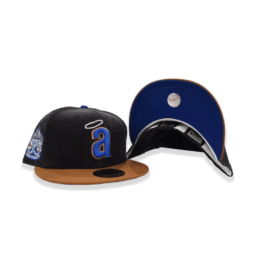 Black Corduroy Calfornia Angels Tan Visor Royal Blue Bottom 35th Anniversary Side Patch New Era 59Fifty Fitted