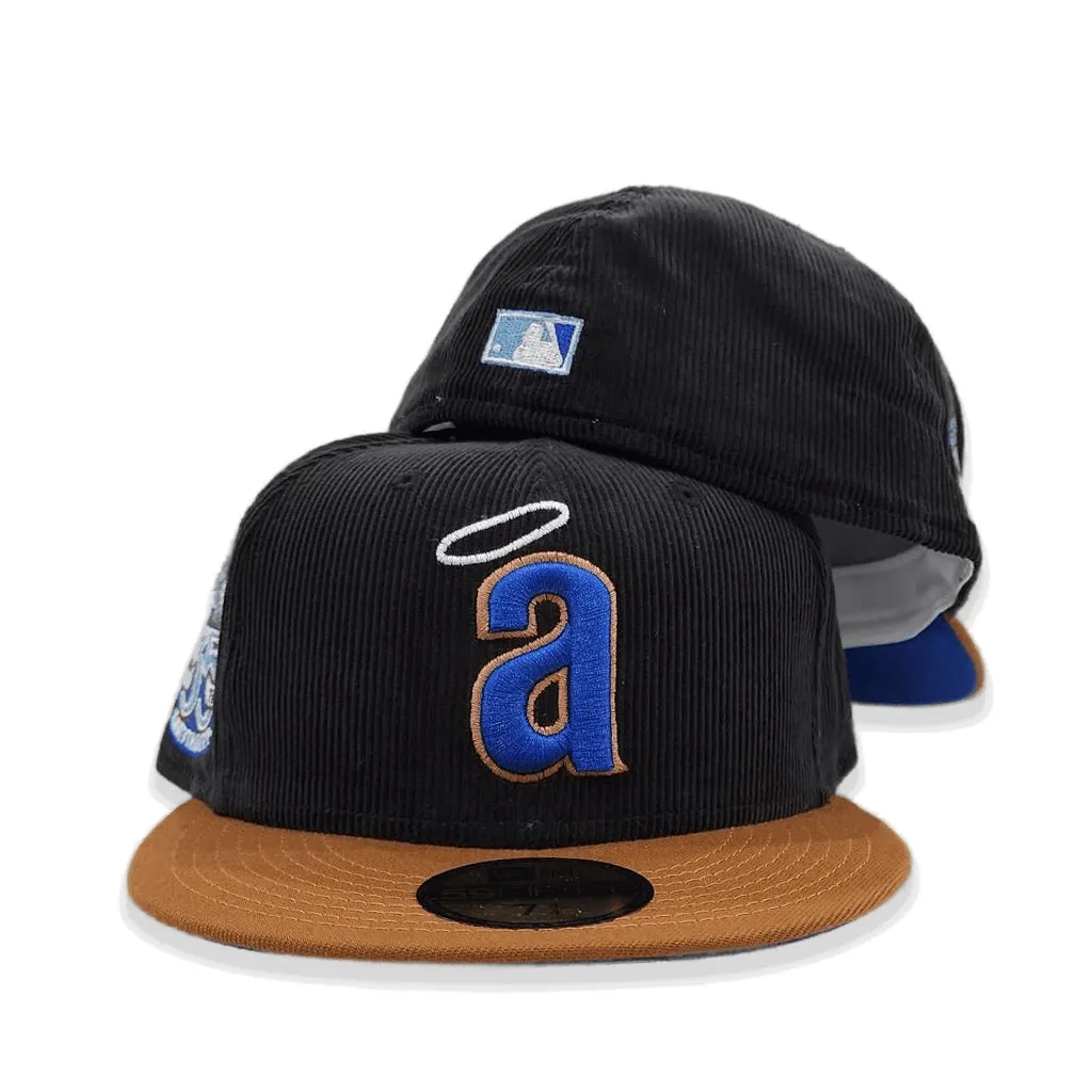 Black Corduroy Calfornia Angels Tan Visor Royal Blue Bottom 35th Anniversary Side Patch New Era 59Fifty Fitted