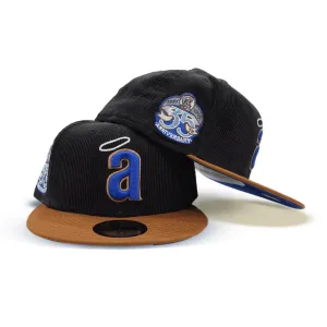 Black Corduroy Calfornia Angels Tan Visor Royal Blue Bottom 35th Anniversary Side Patch New Era 59Fifty Fitted