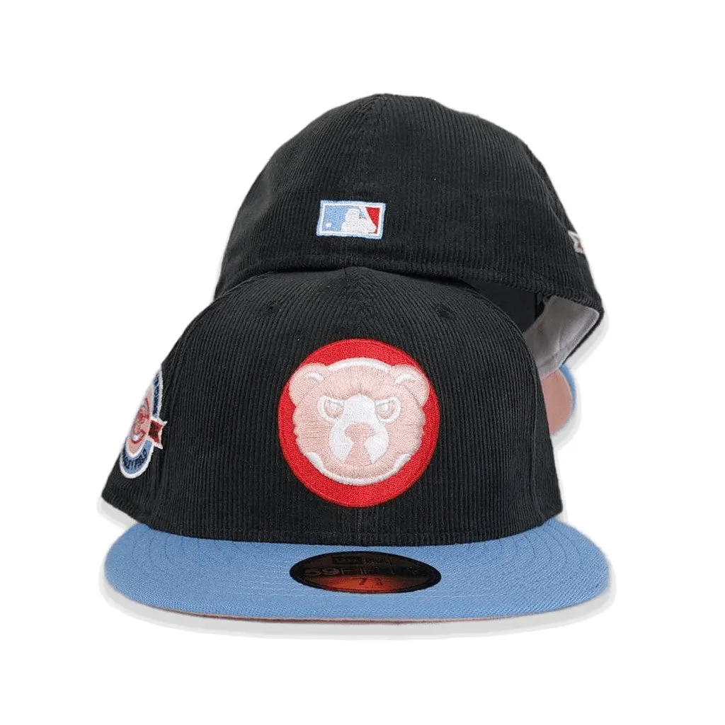 Black Corduroy Chicago Icy Blue Visor Peach Bottom A Century Wrigley Field Side Patch New Era 59Fifty Fitted