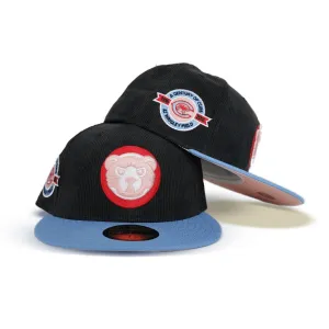 Black Corduroy Chicago Icy Blue Visor Peach Bottom A Century Wrigley Field Side Patch New Era 59Fifty Fitted