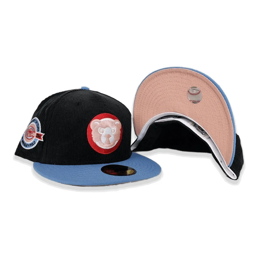 Black Corduroy Chicago Icy Blue Visor Peach Bottom A Century Wrigley Field Side Patch New Era 59Fifty Fitted