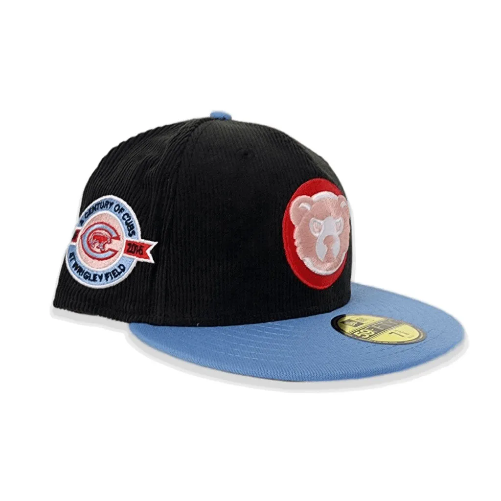 Black Corduroy Chicago Icy Blue Visor Peach Bottom A Century Wrigley Field Side Patch New Era 59Fifty Fitted
