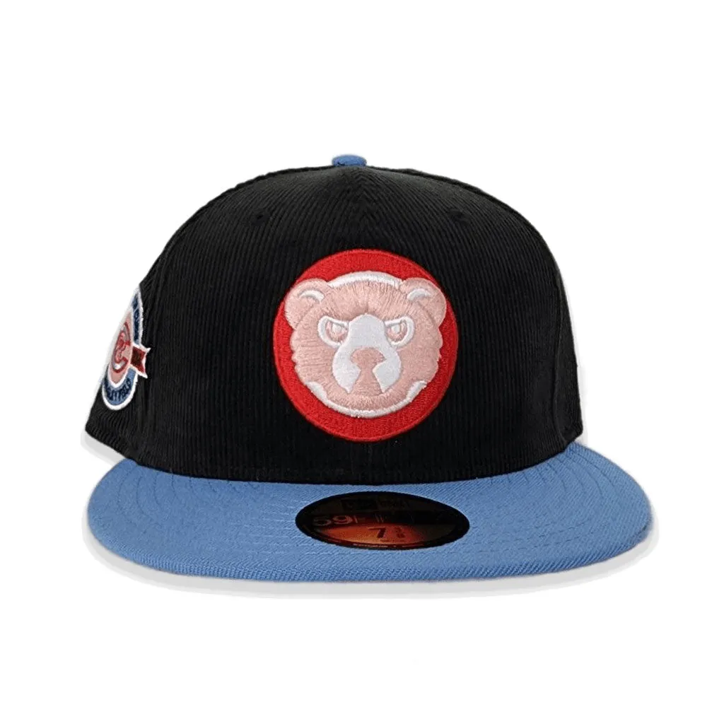 Black Corduroy Chicago Icy Blue Visor Peach Bottom A Century Wrigley Field Side Patch New Era 59Fifty Fitted