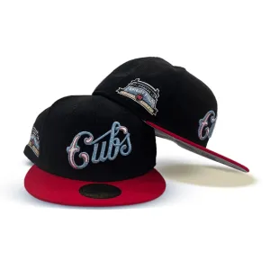 Black Corduroy Chicago Red Visor Gray Bottom Wrigley Field Side Patch New Era 59Fifty Fitted