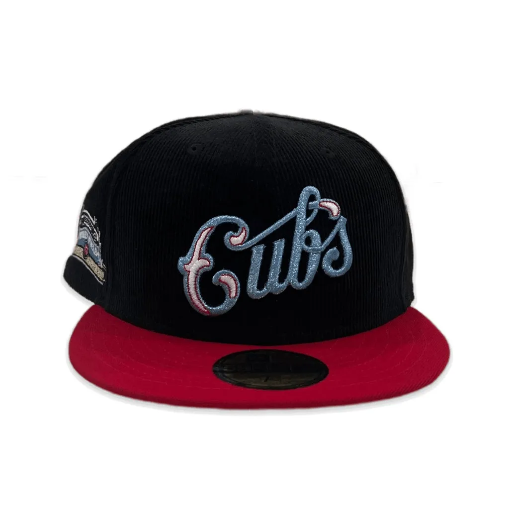 Black Corduroy Chicago Red Visor Gray Bottom Wrigley Field Side Patch New Era 59Fifty Fitted