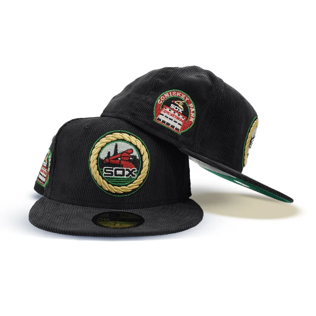 Black Corduroy Chicago White Sox Green Bottom Comiskey Park Side Patch New Era 59Fifty Fitted