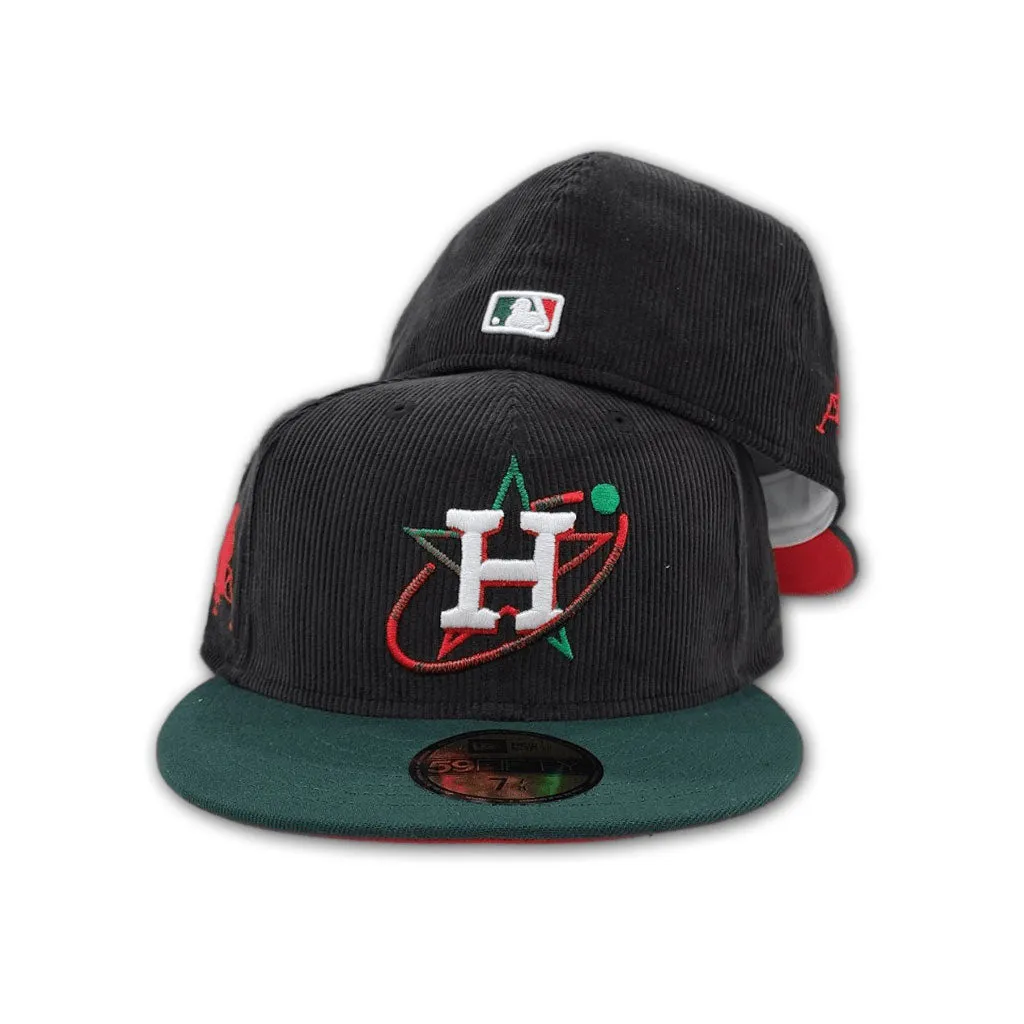 Black Corduroy City Connect Houston Astros Dark Green Visor Red Bottom Lunar Module Side Patch New Era 59Fifty Fitted