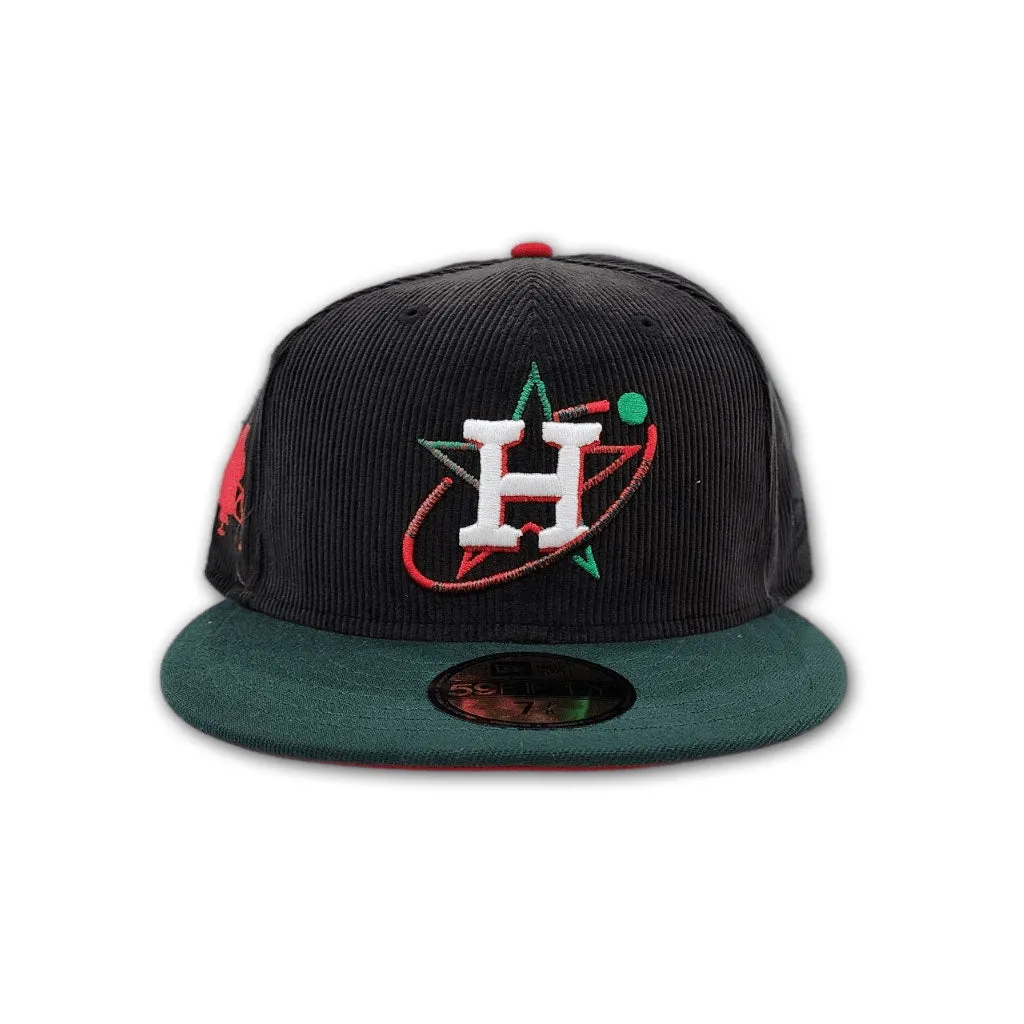 Black Corduroy City Connect Houston Astros Dark Green Visor Red Bottom Lunar Module Side Patch New Era 59Fifty Fitted