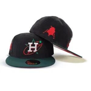 Black Corduroy City Connect Houston Astros Dark Green Visor Red Bottom Lunar Module Side Patch New Era 59Fifty Fitted