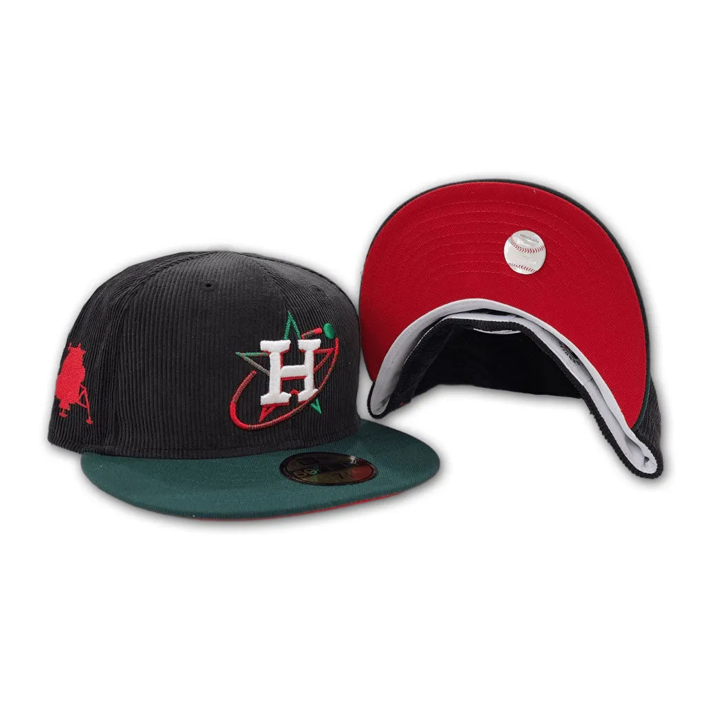 Black Corduroy City Connect Houston Astros Dark Green Visor Red Bottom Lunar Module Side Patch New Era 59Fifty Fitted