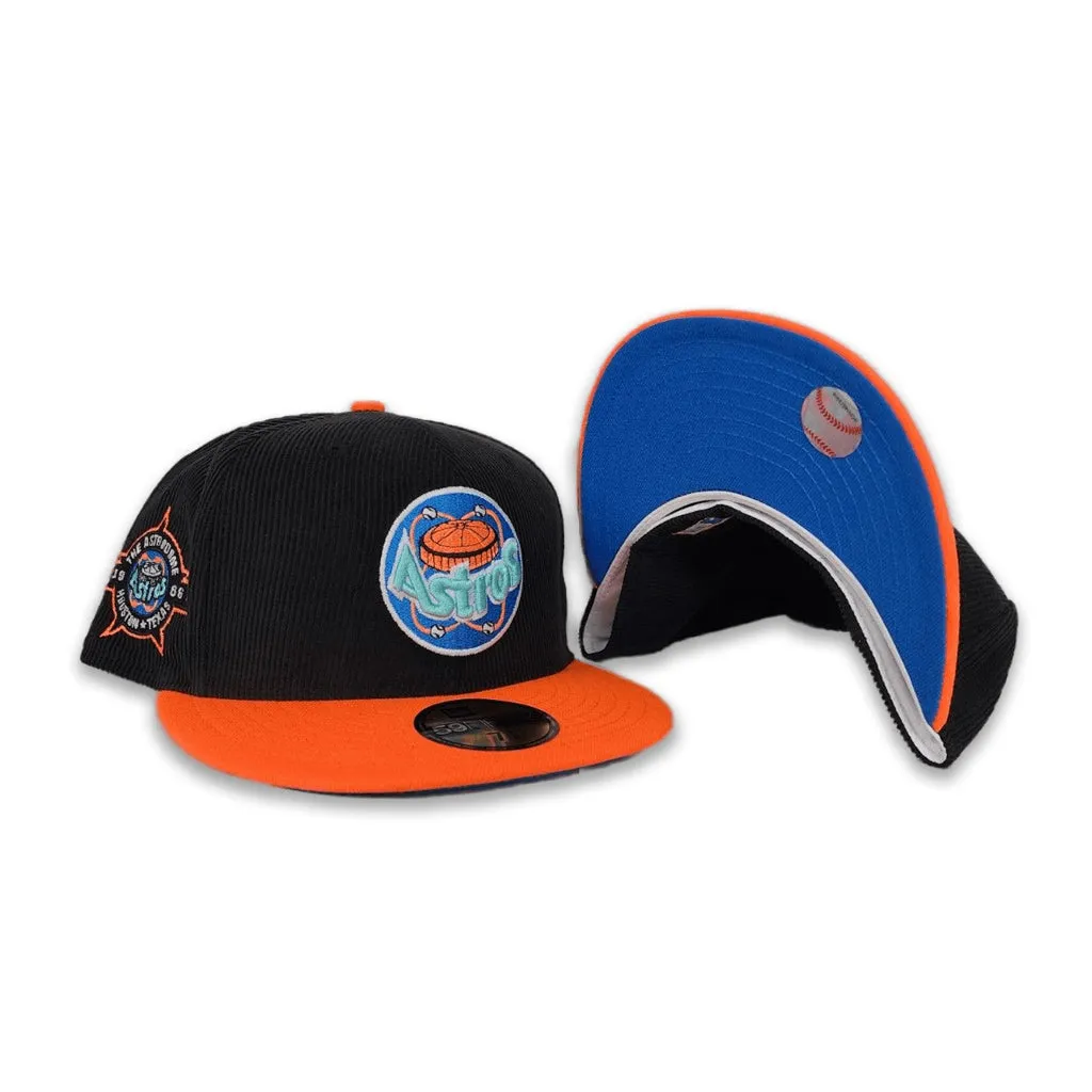 Black Corduroy Glow In The Dark Astros Orange Visor Sea Blue Bottom 1986 Astrodome Side Patch New Era 59Fifty Fitted