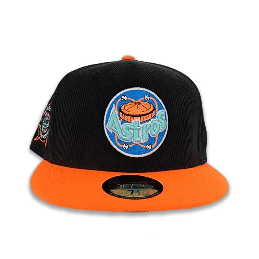 Black Corduroy Glow In The Dark Astros Orange Visor Sea Blue Bottom 1986 Astrodome Side Patch New Era 59Fifty Fitted