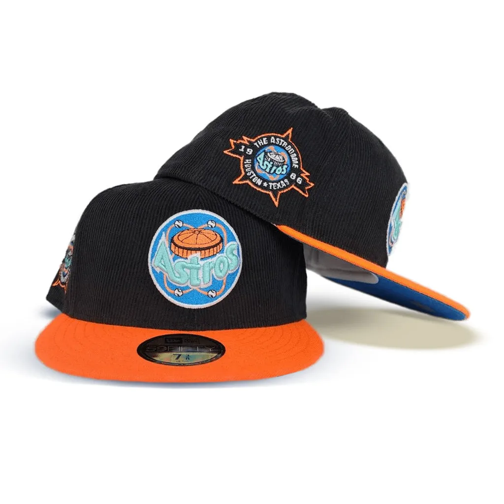 Black Corduroy Glow In The Dark Astros Orange Visor Sea Blue Bottom 1986 Astrodome Side Patch New Era 59Fifty Fitted