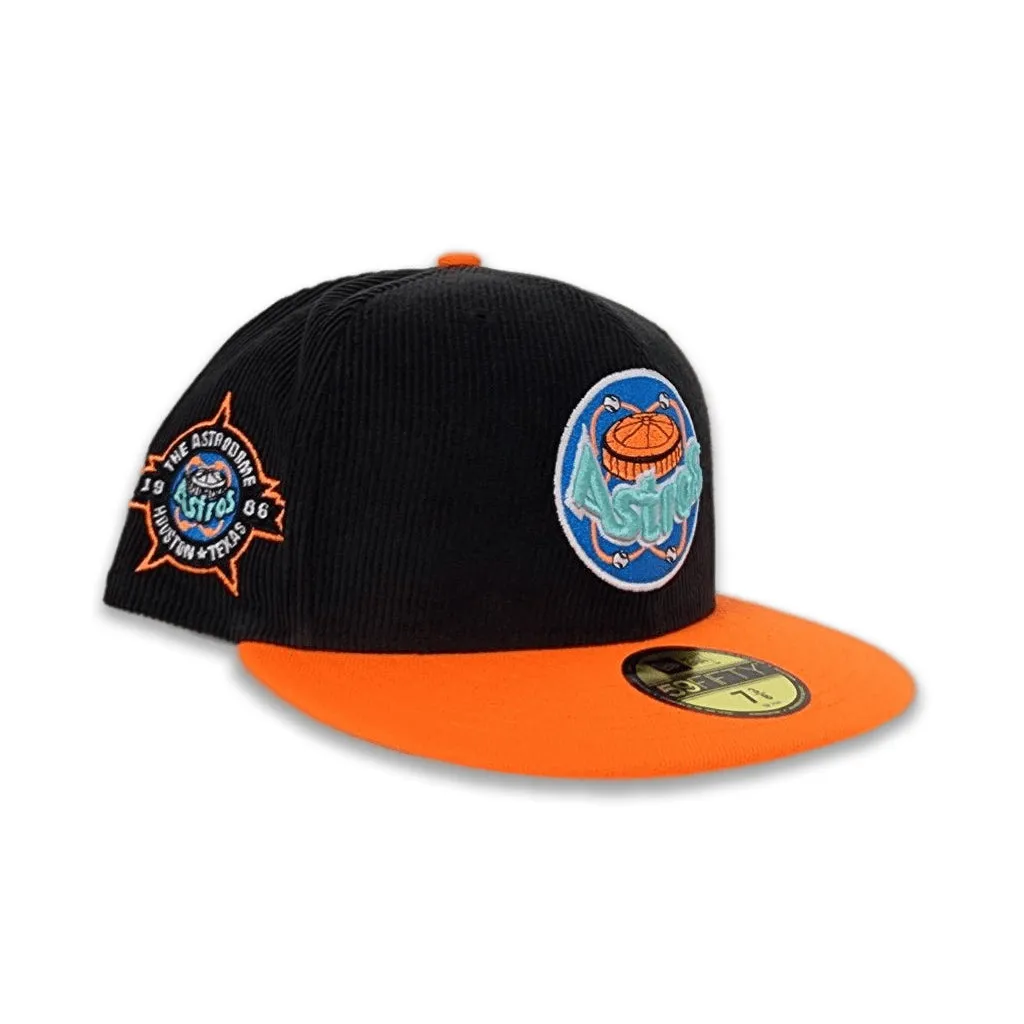 Black Corduroy Glow In The Dark Astros Orange Visor Sea Blue Bottom 1986 Astrodome Side Patch New Era 59Fifty Fitted