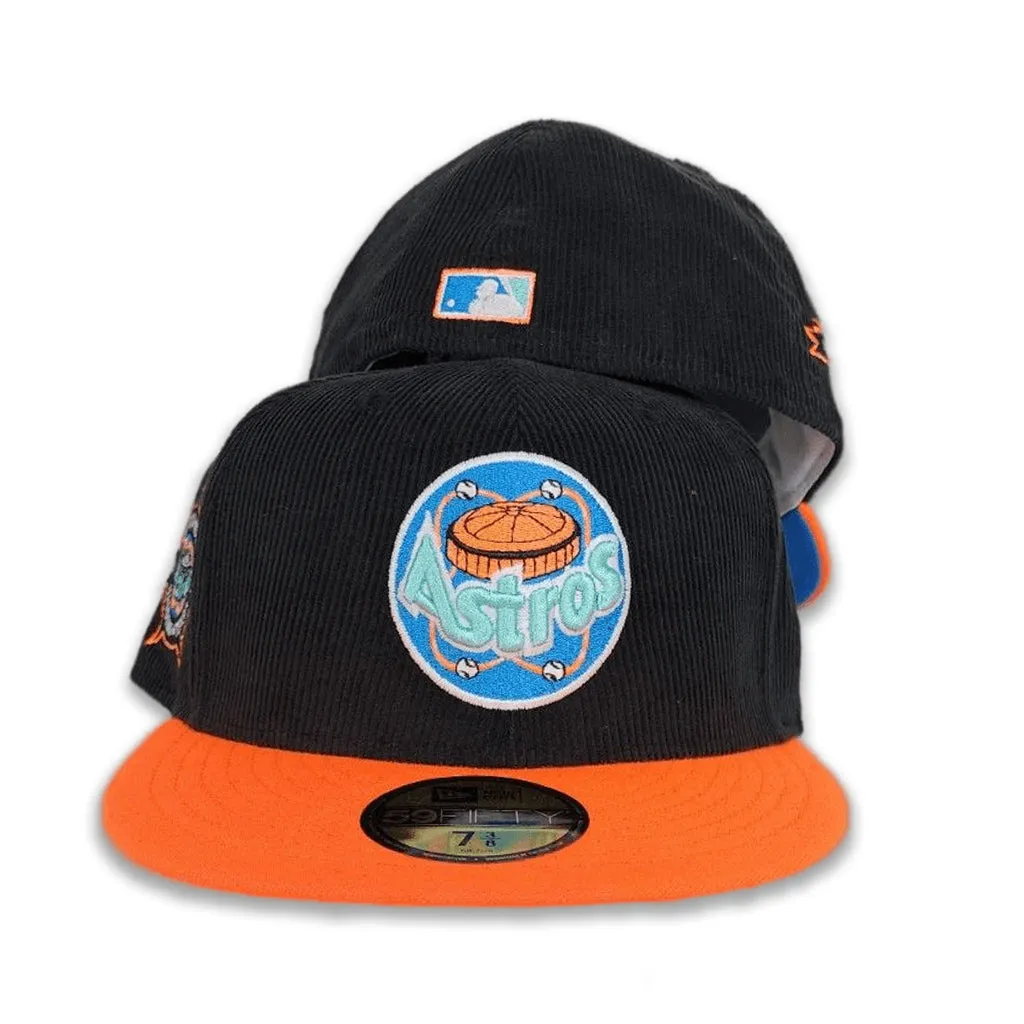 Black Corduroy Glow In The Dark Astros Orange Visor Sea Blue Bottom 1986 Astrodome Side Patch New Era 59Fifty Fitted