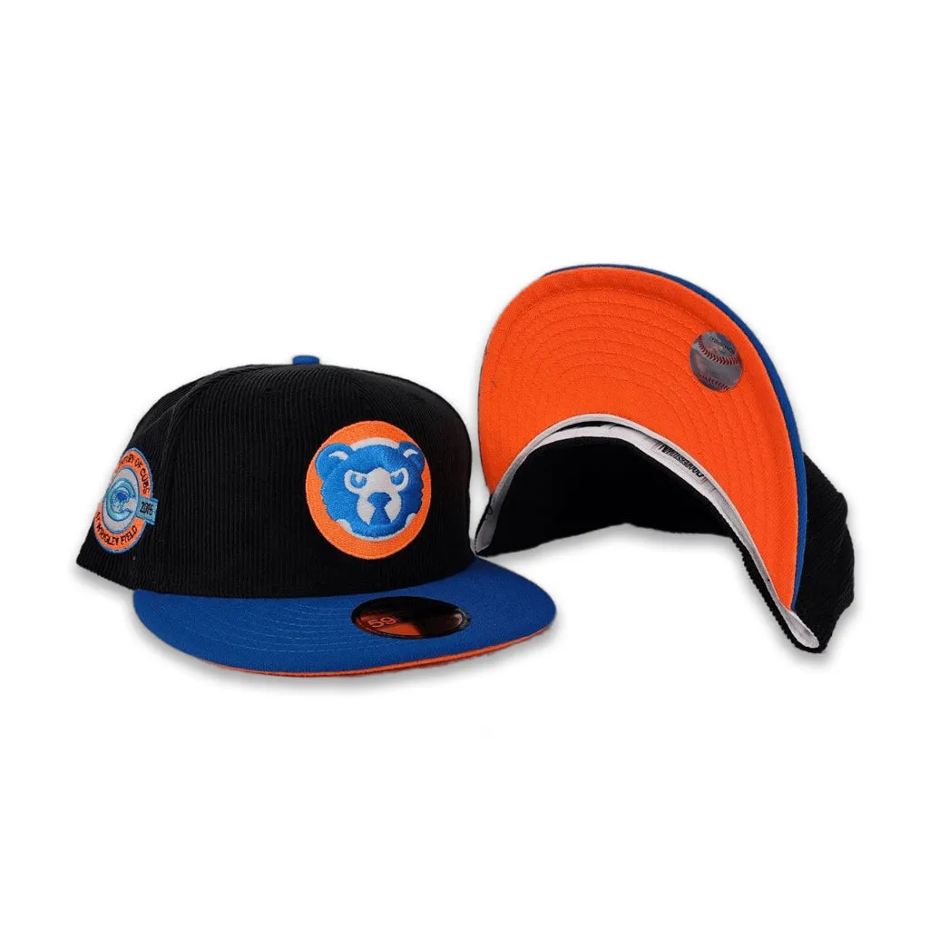 Black Corduroy Glow In the Dark Chicago Cubs Sea Blue Visor Orange Bottom A Century Wrigley Field Side Patch New Era 59Fifty Fitted
