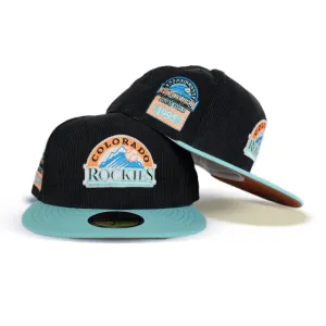Black Corduroy Glow In the Dark Colorado Rockies Mint Green Visor Rust Bottom 1995 Coors Field Side Patch New Era 59Fifty Fitted