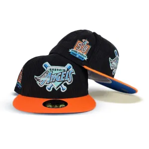 Black Corduroy Glow In The Dark Los Angeles Angels Orange Visor Sea Blue Bottom 50th Anniversary Side Patch New Era 59Fifty Fitted