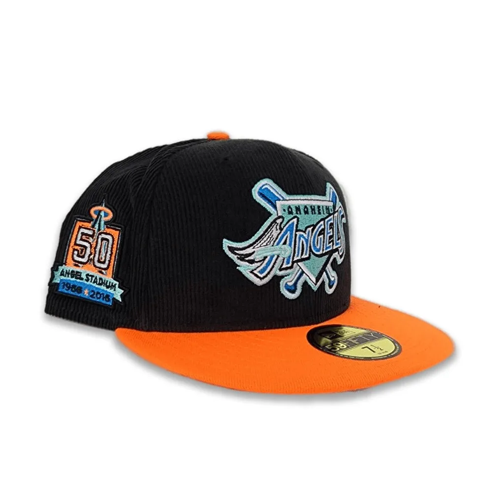 Black Corduroy Glow In The Dark Los Angeles Angels Orange Visor Sea Blue Bottom 50th Anniversary Side Patch New Era 59Fifty Fitted